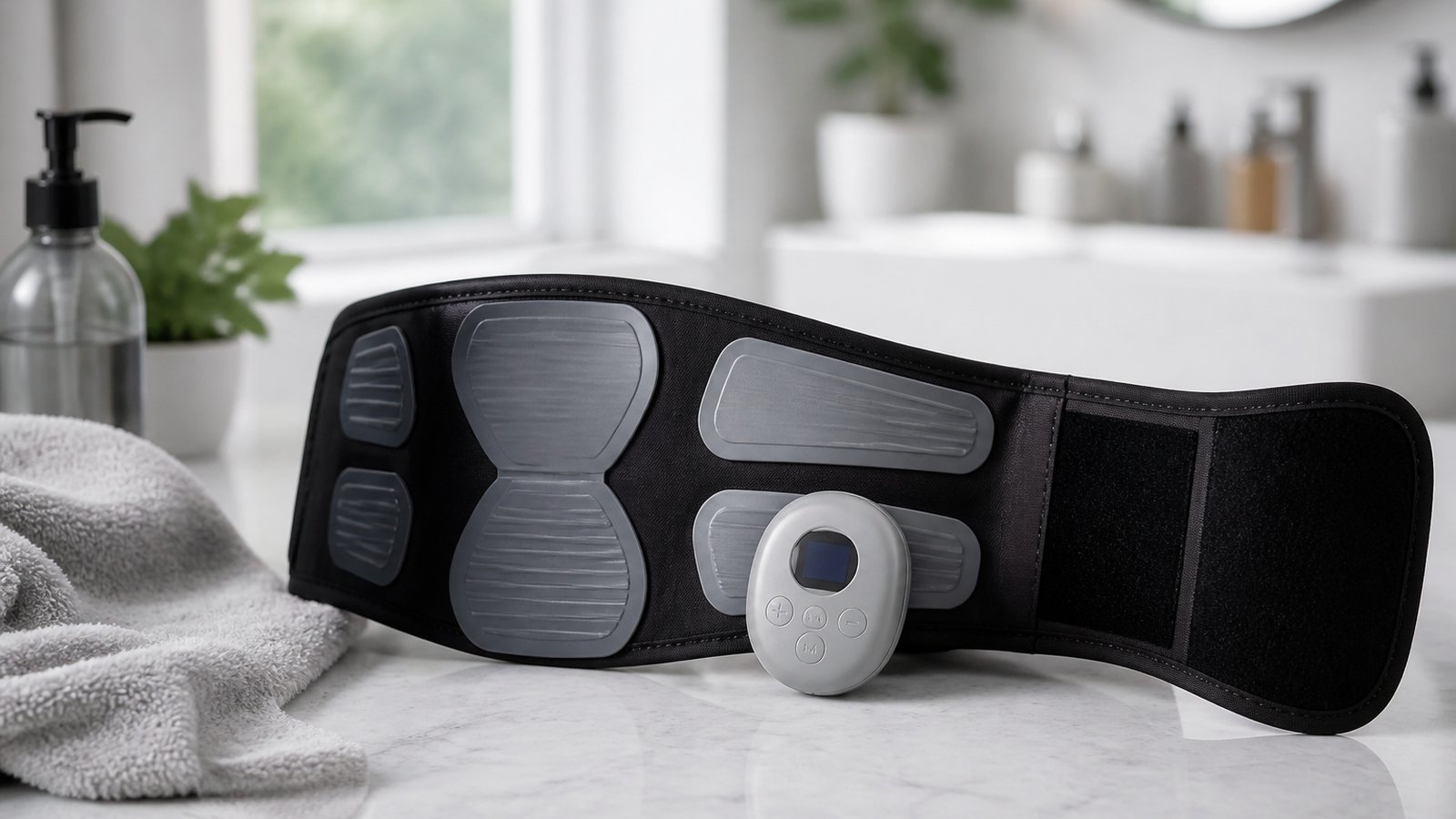 Close-up of washable silicone pads on an EMS belt inner face