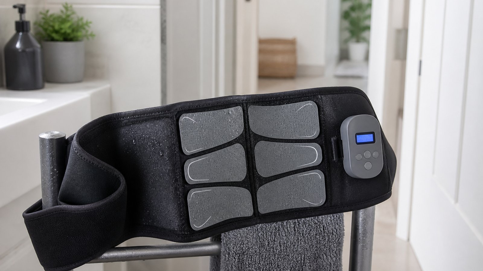 Washable EMS belt drying after a sweaty home session